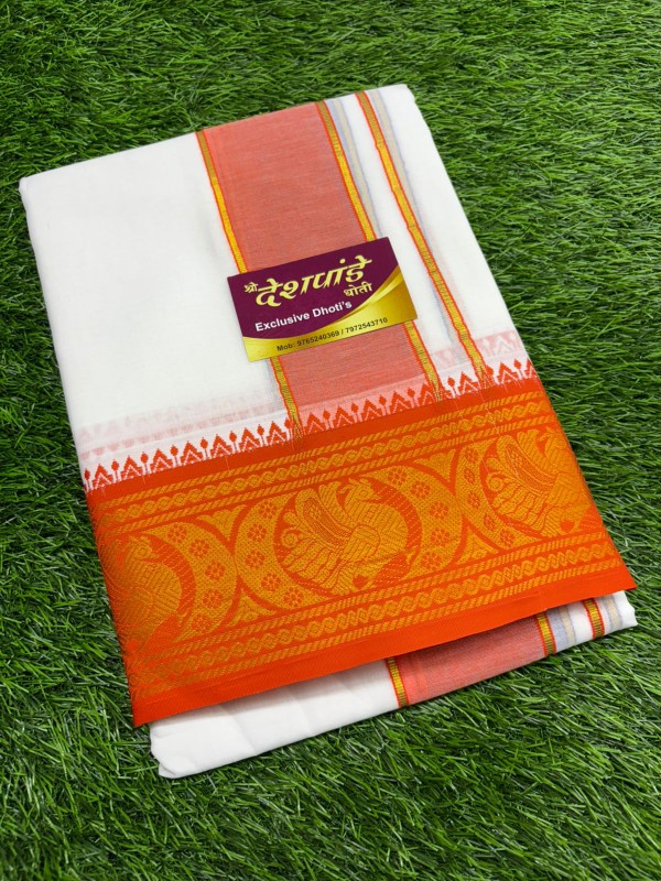 DHOTI SET WITH ORANGE BORDER