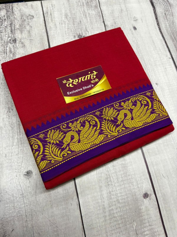 3 INCH BORDER - RED COLOUR  DHOTI SET