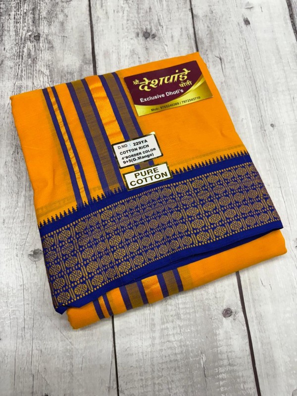 RUDRAKSHA BORDER  MANGO  COLOUR DHOTI SET