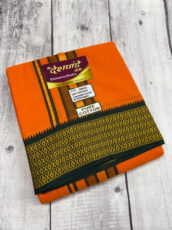 RUDRAKSHA BORDER ORANDE COLOUE DHOTI SET