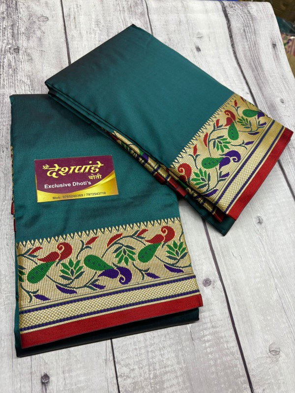POLISTER SILK DHOTI SET- Peacock Green